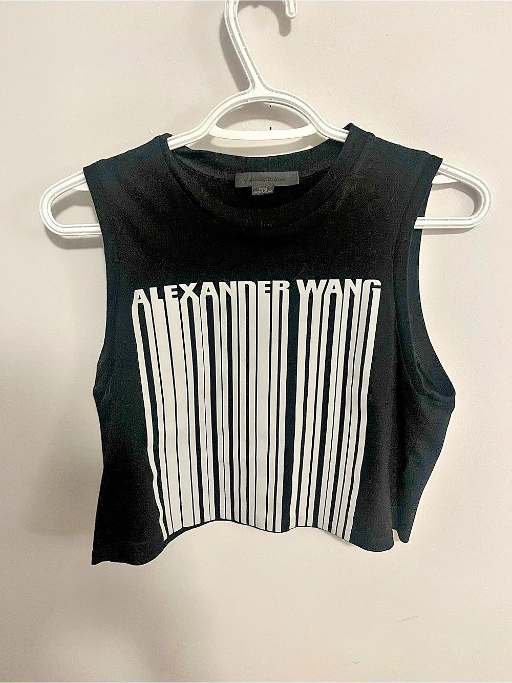 Alexander Wang Barcode Printed Sleeveless Cropped Top Black & White Small